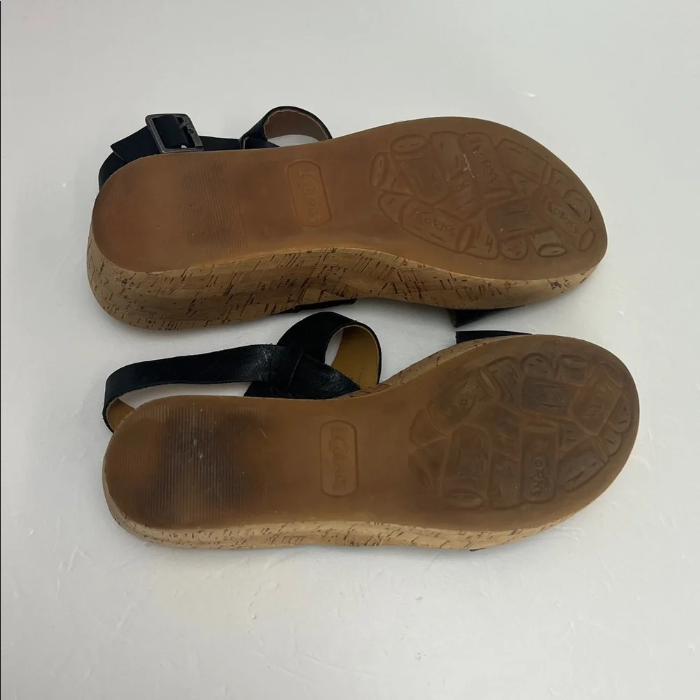 Kork Ease Austin Slingback Wedge Sandal Black Leather Womens 9 Closet Staple